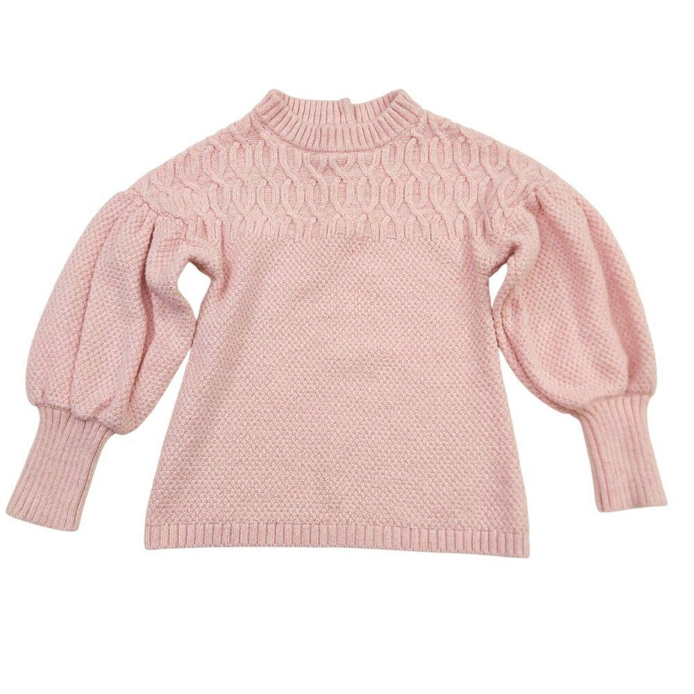 Janie and Jack Sweater Girls 6 Pink Cotton Wool Back Button Cable Knit Sparkle